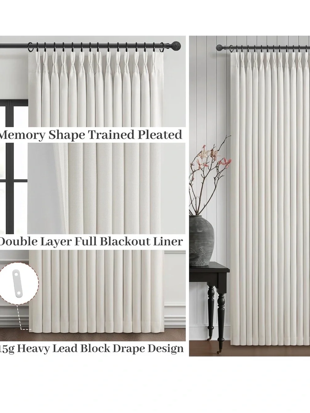 Classic Ivory Room-Darkening Drapery Panels - Set of 2 40” by 60” Black Out